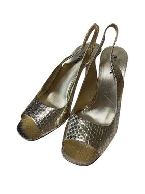 Authentic Prada Metallic Gold Peep-Toe Slingback Heels